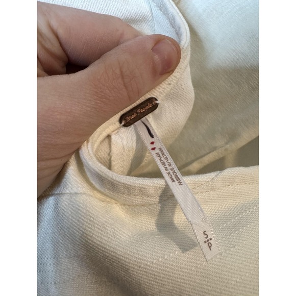 Free People Dress Womens Small White Overall Pinafore Jumper Cotton Pockets - Picture 4 of 9